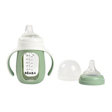 Load image into Gallery viewer, Beaba Glass Bottle with Silicone Protective Sleeve 210ml - Sage Green